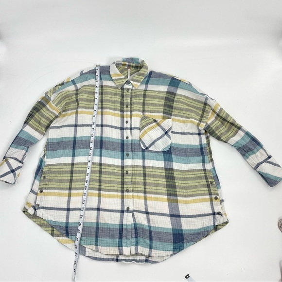 Free People Plaid Year Round 100% Cotton Gauzy‎ Preppy Button Down Shirt XS - Picture 4 of 10